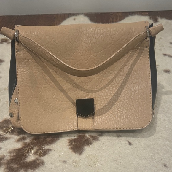 Handbags - Jimmy Choo Leather Shoulder Bag | Beige & Black | Silver Hardware